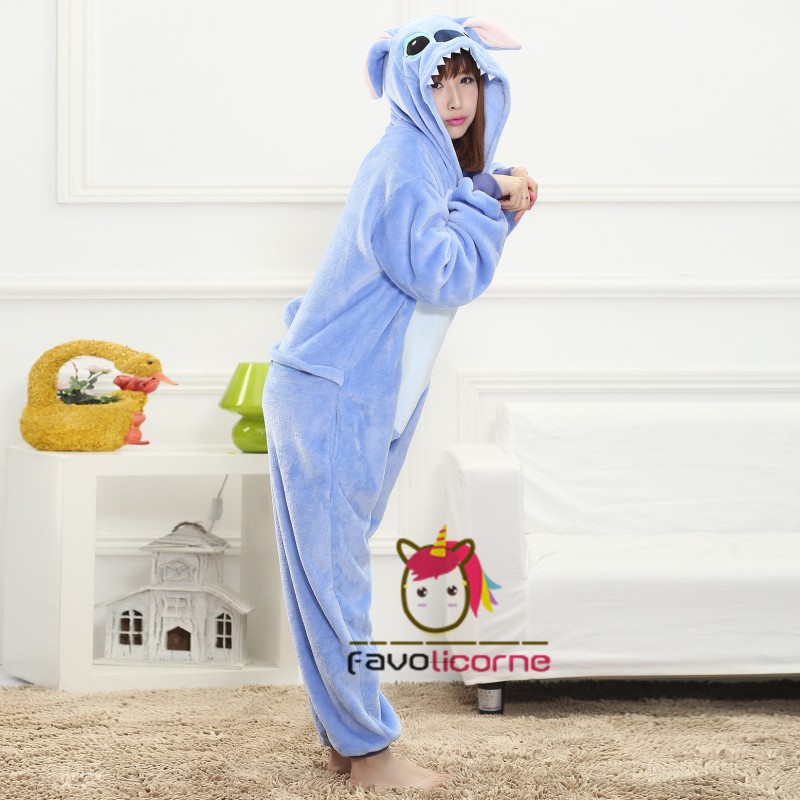 Combinaison Pyjama Bleu Stitch Animaux Déguisement Flanelle - Kigurumi Pyjamas  Combinaison